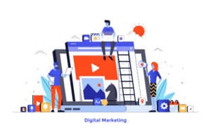 Modern flat design illustration of Digital Marketing. Can be used for website and mobile website or Landing page. Easy to edit and customize. Vector illustration isolated on white background.