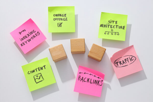 Notes and three wooden cubes on white background, top view