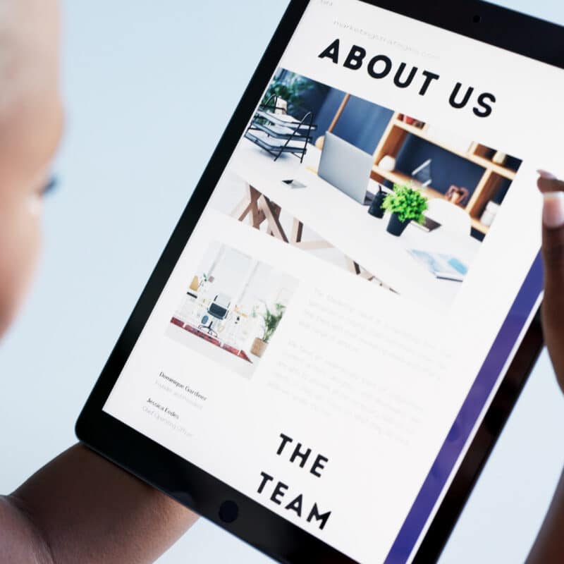 Marketing, advertising and tablet with a business woman or graphic designer working on a presentati.