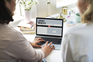 Businesswomen using a digital device mockup