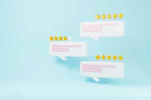 5 Star Rating concept, Isolated icon on background, 3d rendering.