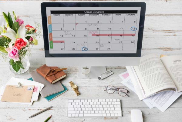 desktop with content calendar on screen