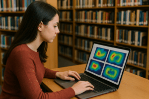A woman browsing her laptop