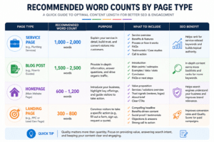 Recommended web page content length by page type for SEO