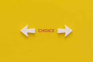 Two white arrows pointing left and right with the word "CHOICE" in between, on a yellow background—perfect for highlighting WordPress Web Design San Antonio services.