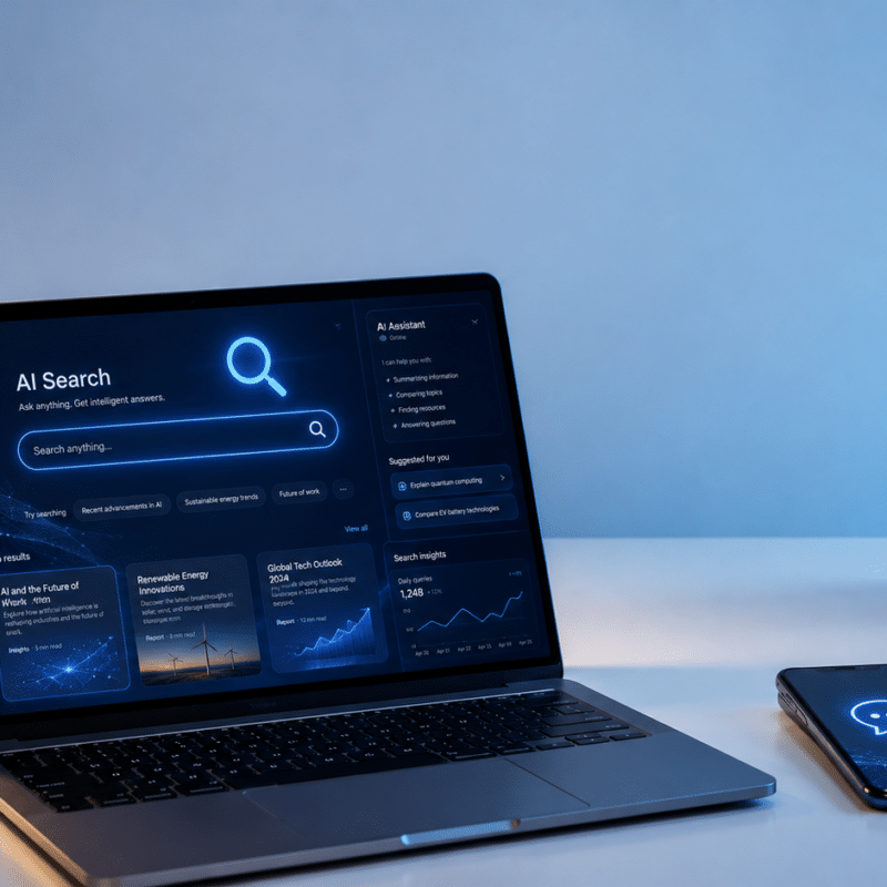 Modern AI workspace with tech interface